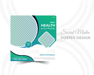 Medical healthcare social media post template design and web banner, Healthcare Social Media Banner Template, Professional medical healthcare service social media post template design.