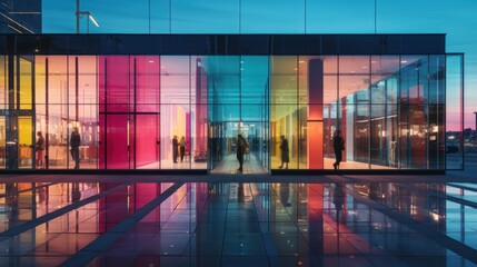 modern business background with office building facade with multicolored windows, ai tools generated image - obrazy, fototapety, plakaty