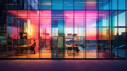 modern business background with office building facade with multicolored windows, ai tools generated image - obrazy, fototapety, plakaty