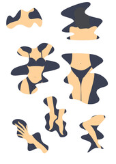 set, set of illustrations, set of woman illustrations, set of woman body illustrations, woman, woman body, woman body in curved shapes, sport, fitness, body positive