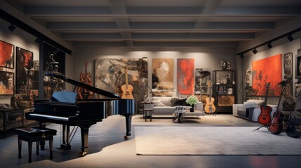 Fototapeta na wymiar Cozy living room with elegant furniture and a grand piano