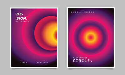 Colorful radial gradient background template copy space set. Vibrant circle colour gradation backdrop design for poster, banner, flyer, cover, brochure, or magazine.