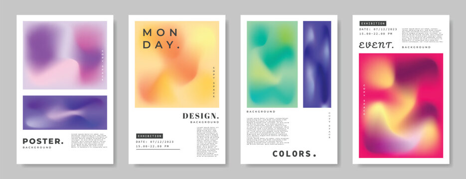 Colorful blurred gradient mesh vertical background template copy space set. Vibrant smooth backdrop design for poster, banner, cover, magazine, leaflet, brochure, or flyer.