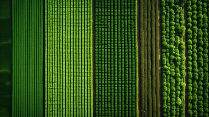 Aerial view of lush green crops on a farm - obrazy, fototapety, plakaty