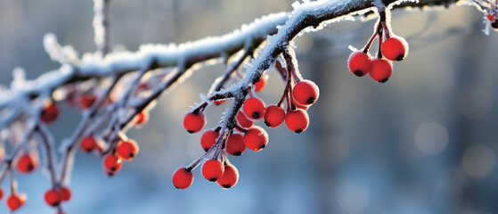 Fototapeta na wymiar frosted red berries on a branch