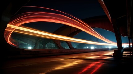 Photograph capturing the mesmerizing light trails on a bridge during a long exposure shot.