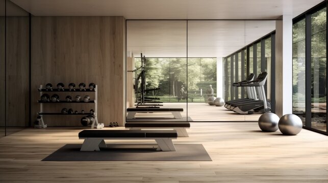 Fitness room filled with exercise equipment