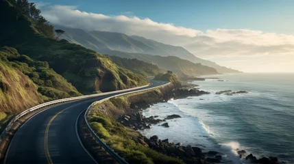 Foto op Plexiglas Atlantische weg Beautiful coastal highway next to the ocean