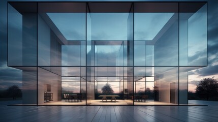 Symmetrical composition of glass windows in a minimalist design.