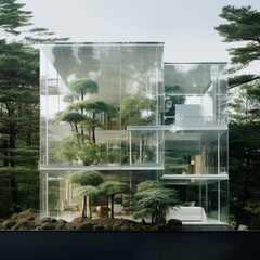 a house with a glass facade