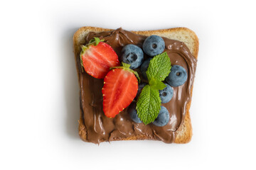 Bread with chocolate, strawberry isolated on white background