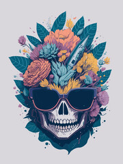 skull and flowers