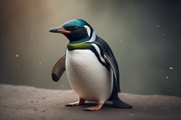 Fototapeta na wymiar Cute penguin standing in front of solid color background. ai generative