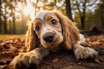 Young cocker spaniel playing outdoors