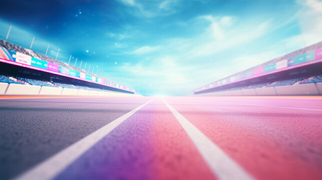 Racetrack with motion blur and blue sky background