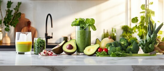 Green smoothies made with organic ingredients and vegetables are a popular concept in the food and...