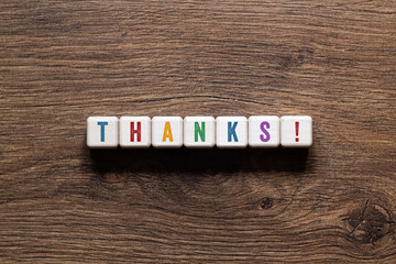 Thanks - word concept on building blocks, text