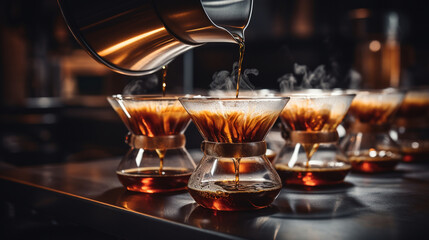 A mesmerizing shot of coffee slowly pouring into a cup, showcasing the brewing process 