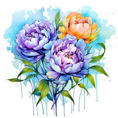 Watercolor bouquet of  flowers created  with Generative AI technology