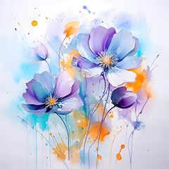 Fototapeta na wymiar Watercolor bouquet of flowers created with Generative AI technology