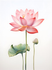 Pink Lotus watercolor illustration isolated on white background created with Generative AI technology