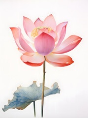 Pink Lotus watercolor illustration isolated on white background created with Generative AI technology
