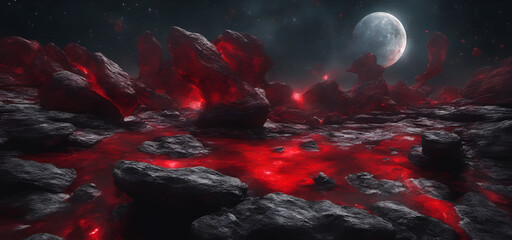 Futuristic world Biolumensic Rocks Alien planet landscape - Glowing stones
