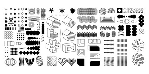 Set of geometric shapes. Memphis design, retro elements for web, vintage, advertisement, commercial banner, poster, leaflet, billboard, sale. Collection trendy halftone vector geometric shapes.