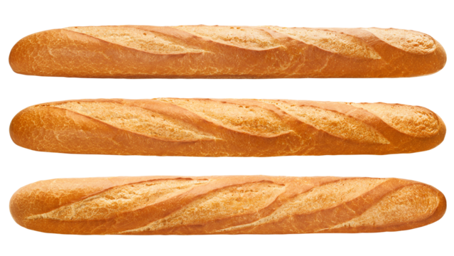 Baguette isolated on white background, full depth of field