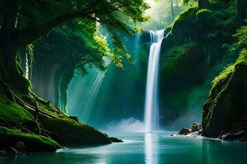 A vibrant waterfall in an enchanted Jungle - AI Generative