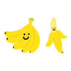 バナナのキャラクター手描きカラーイラスト素材