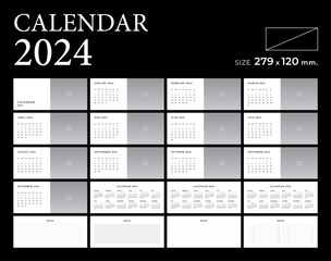 Calendar 2024 template planner vector diary in a minimalist style, landscape