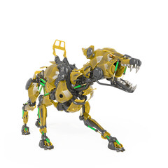cyber dog is in defend pose in white background with side view