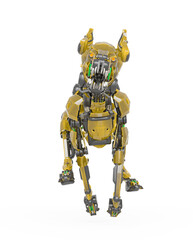 cyber dog is running in white background front view