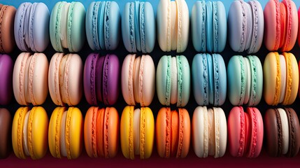 Multicolor background with colorful macarons cookies