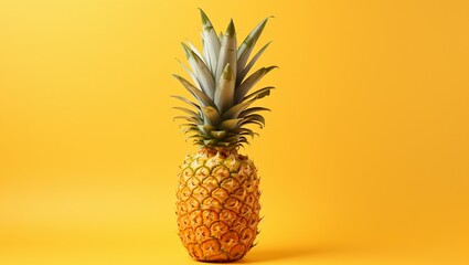 Pineapple on a yellow background. Ripe fruit