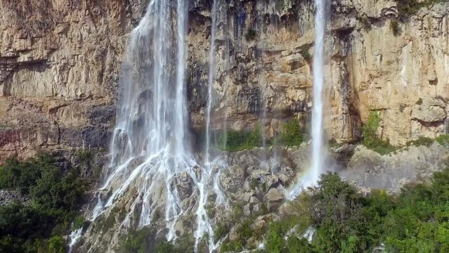 unique aerial footage of waterfalls Ulassai sardinia with total view