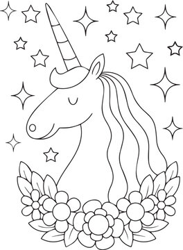 Unicorn coloring book pages, Unicorn animals vector cartoon putline