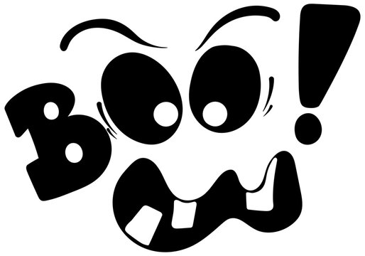 Cartoon halloween clip art of a ghost saying boo and making a scary face 