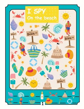 I spy with my little eye, on the beach , worksheet for children
