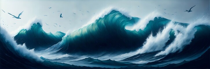 Rough sea waves. AI generated illustration