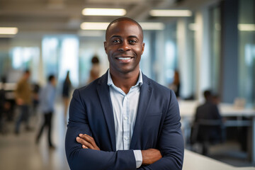 Fototapeta premium Leader in Innovation: High-Resolution Portrait of a Young Tech CEO Standing in a Bustling Office