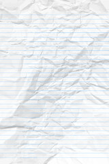 White clean crumpled notebook paper with lines