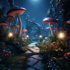 Magical, dreamy, surreal fairy tale abstract forest. AI generation