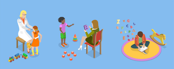 3D Isometric Flat Vector Conceptual Illustration of Dyslexia, Kids Speaking Problems