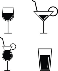 Wine, Water and Juice Cocktail Drinks Icon Illustrations