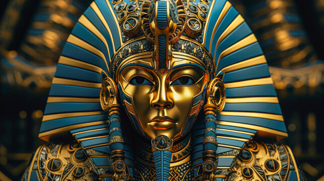 Ancient Golden Statue of Egyptian Pharaoh with Cobra Headdress AI Generated