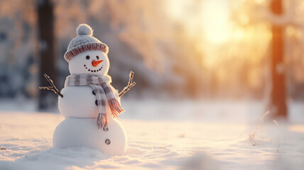 Obraz premium Cute Christmas Snowman in a Winter Wonderland