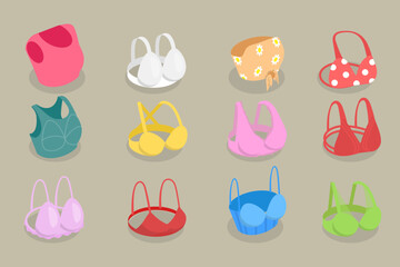 3D Isometric Flat Vector Set of Bras, Trendy Undergarments