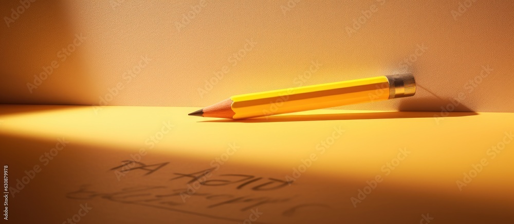 Poster a simple template with a yellow pencil placed on yellow paper, combined with a white right angle gra